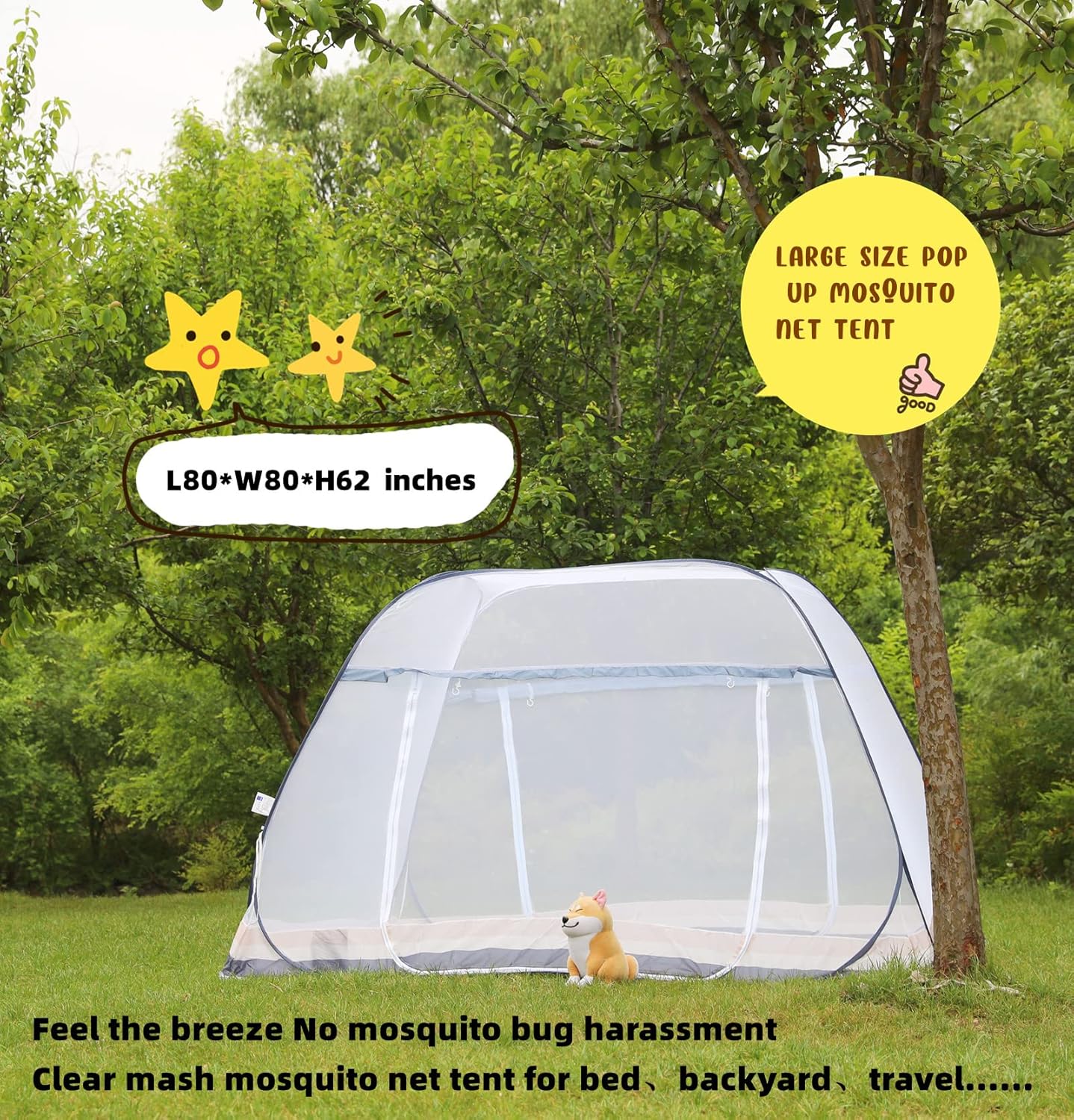 Jsanh Folding Mosquito Net Tent Canopy Curtains for Beds Pop Up Mosquito Net Tent King Size Portable Mosquito Netting with Bottom for Baby Adults(L80xW80XH62 inch