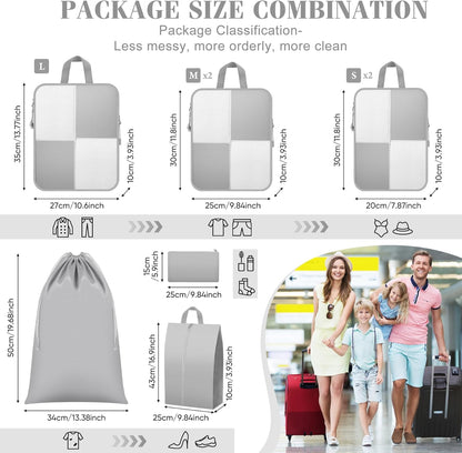 8 Set Compression Packing Cubes Travel, Lightweight Expandable Travel Cubes Suitcase Organizer for Carry On Luggage Suitcase, Grey