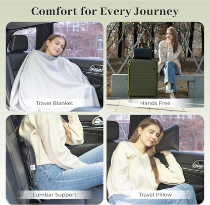 Elvasa Travel Blanket and Pillow Set – Compact Lightweight Throw for Train, Car – Small, Portable Fleece – Long Flight Must Haves – Airplane Comfort Kit – Multi-Use Quillow for Travel (Black)