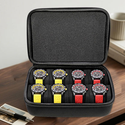 Juntan 8 Slots Hard Watch Travel Case, Portable Nylon Zipper Storage Organizer Box for Men Women with Soft Compressible Foam Pillow Black