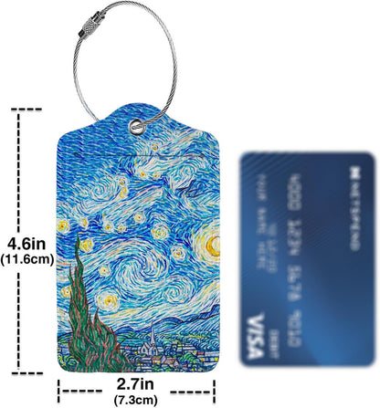Starry Night Luggage Tag Personalized Luggage Tags for Suitcases,Leather Bag Tags for Backpacks Handbag with Name ID Label Travel Essentials Baggage Tags 2 Pack