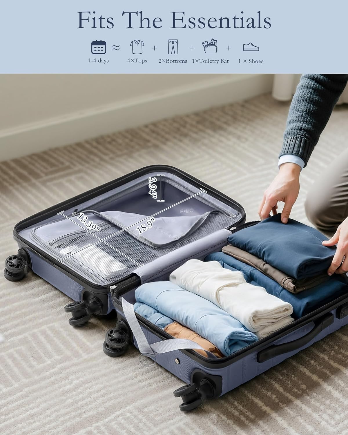 Coolife Luggage Sets 3 Piece, 20In Carry On Luggage with Spinner Wheels PC Hardside Suitcase Set with Travel Backpack (Blue, Backpack/TB/20)