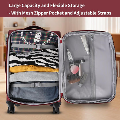 3-Piece Softside Expandable Luggage Set with Front Open Pocket, Lightweight and Durable Oxford Fabric Suitcase Set with TSA Lock (Burgundy Wine Red, 20in/24in/28in)
