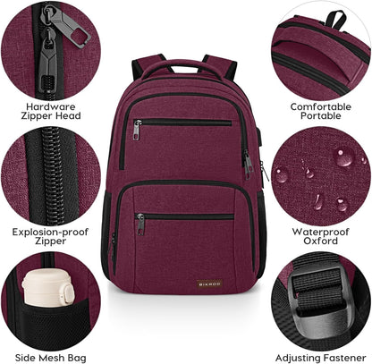 Backpack for Girls Women, School Backpack for Teen Boys, Lightweight Casual High School Bookbag, Daily-use Travel Laptop Backpack with USB Charging Port Fits 15.6 Inch Notebook