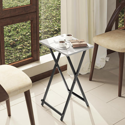 Foldable TV Trays, Small Folding Table, TV Trays Set of 2, TV Dinner Tray, Side Table for Bed, Couch, Portable Easy to Move, White