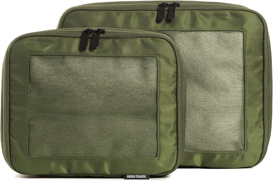 Compression Packing Cubes for Travel - Luggage Organizer Bags - Double Zipper Packing Cubes for Suitcases (2-Pack, Olive)