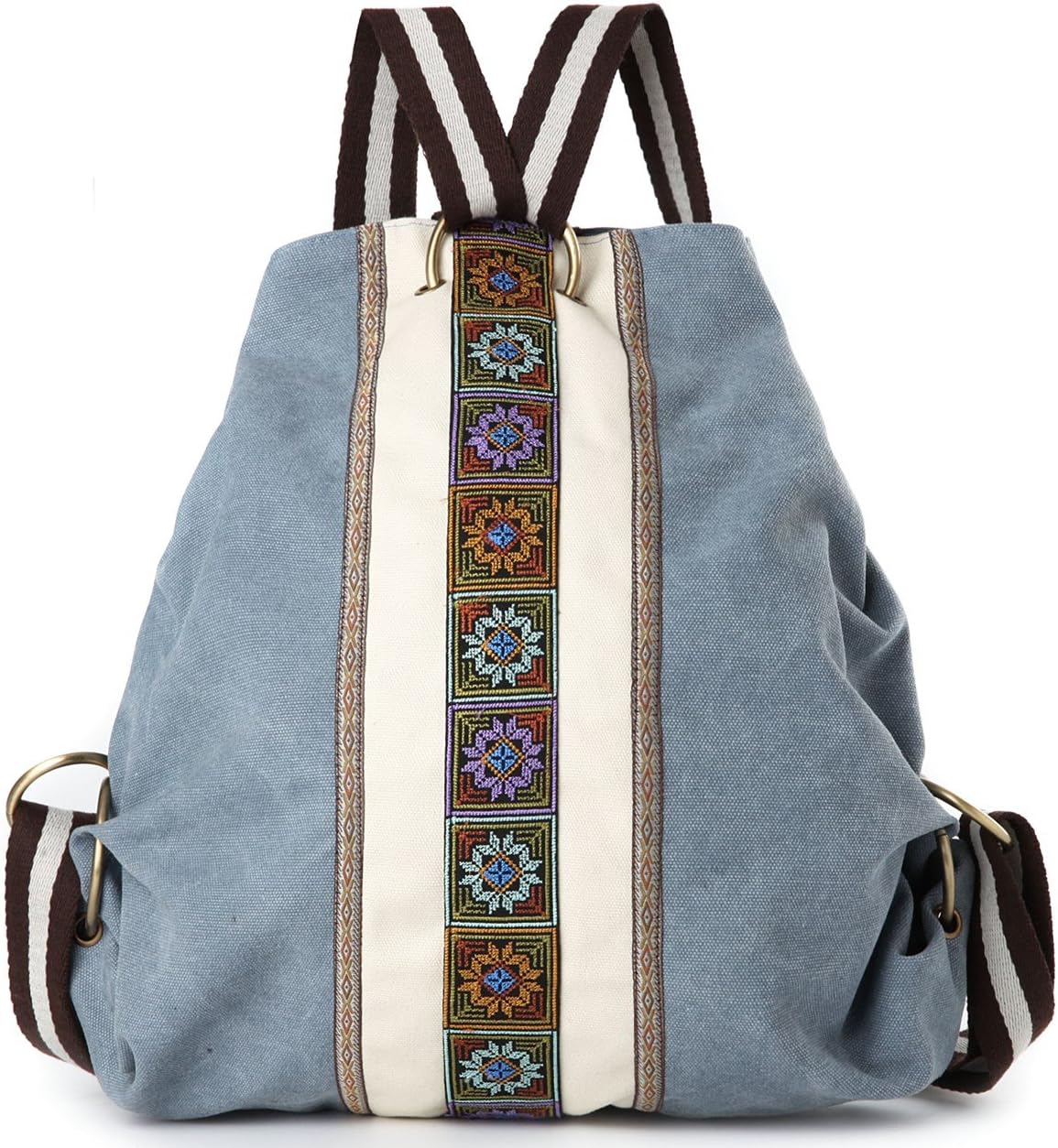 Goodhan Women Canvas Backpack Daypack Casual Shoulder Bag, Vintage Heavy-duty Anti-theft Travel Backpack (Blue Grey)