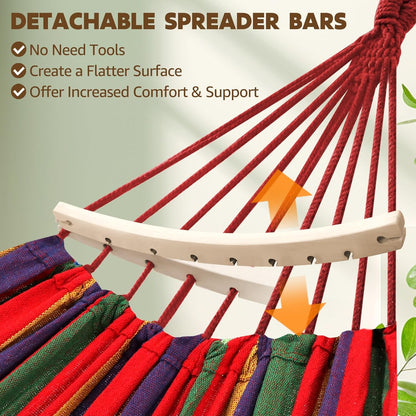 Chihee Cotton Hammock Large Soft Breathable Camping Hammock Holds Up to 660lbs Portable Tree Hammock with Detachable Spreader Bar Pillow 2 Strong Webbings 2 Carabiners Patio Garden Indoor Outdoor