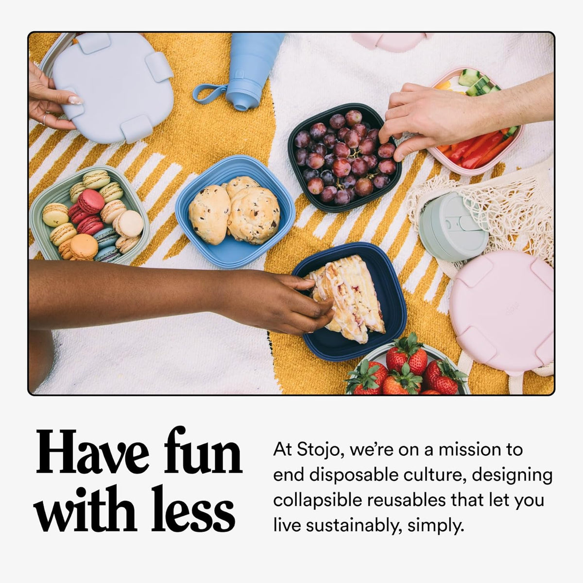 STOJO Collapsible Sandwich Box – 24oz, Reusable Food Storage Container, Silicone Bowl for Hot/Cold Food – Meal Prep, Lunch, Camping, Hiking – Dishwasher Safe (Set of 5, Steel)