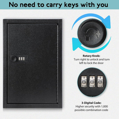 KYODOLED Locking Key Cabinet, 40 Key Storage Lock Box with Code, Key Box Wall Mount with Combination Lock, Key Hooks & Tags Key Labels, 2.5" D x 8" W x 12" H (Black,40 Key)