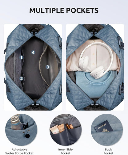 Duffle Overnight Bag for Women, Personalized Weekender with Detachable Shoulder Strap and Waterproof Monogram Pocket, Monograms Included, Perfect Travel/Letter Bag Gift for Friends and Family