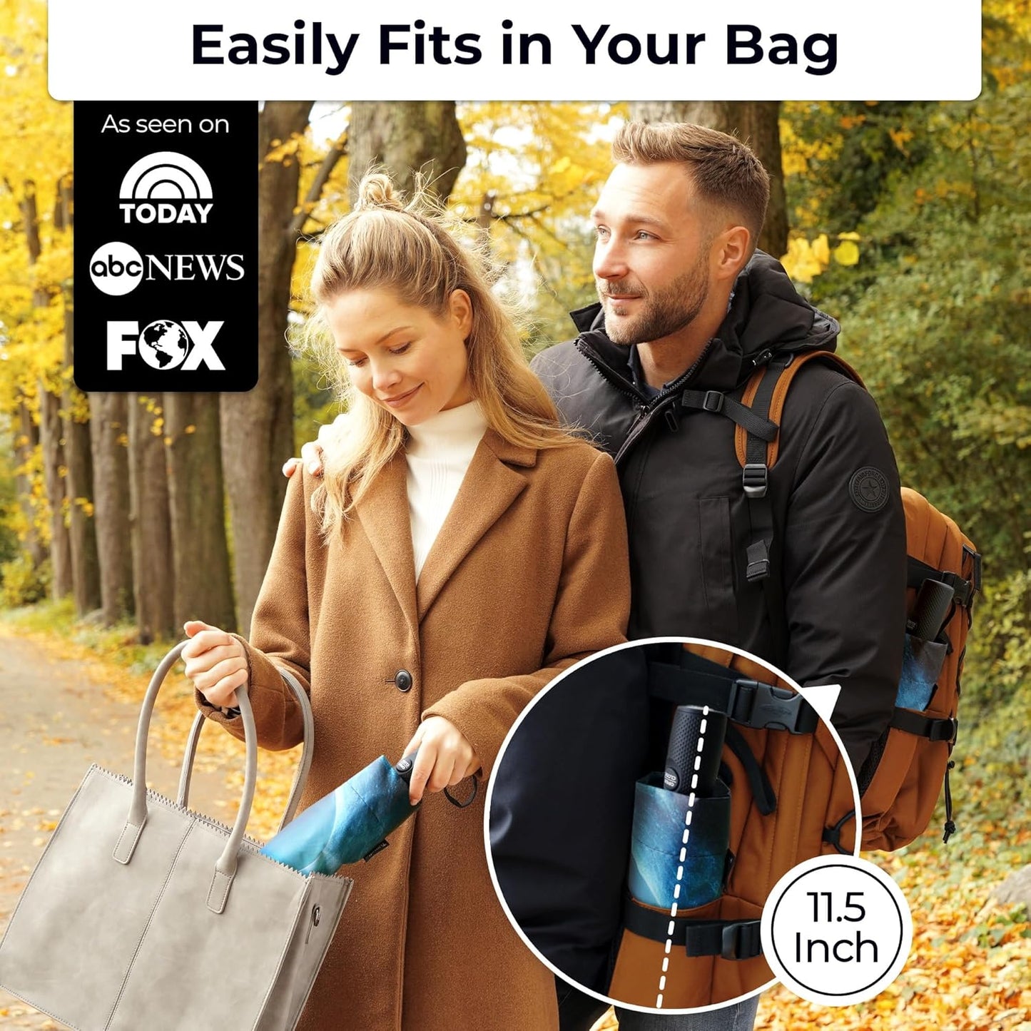 TUMELLA Strongest Windproof Travel Umbrella (Compact, Superior & Beautiful), Small Strong but Light Portable and Automatic Folding Rain Umbrella, Durable Premium Grip, Fits Car & Backpack