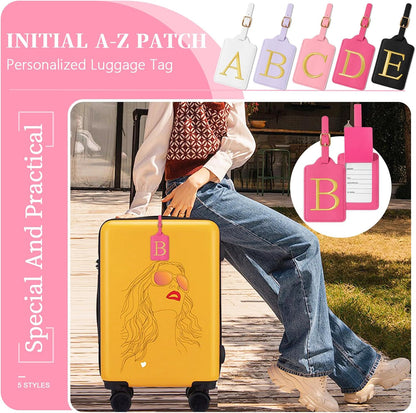 izuzta Personalized Initial Luggage Tags, Rose Red Leather, Embroidered Custom Monogram, Privacy Cover, TSA Approved, 1 Count, Rectangular, Luggage Tag