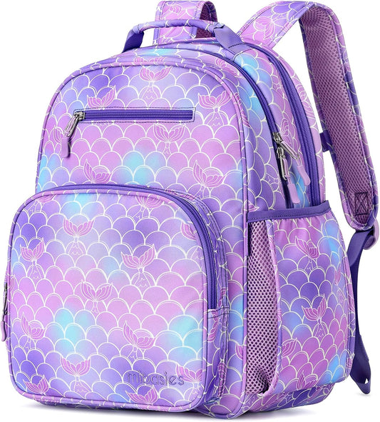 mibasies Girls Backpack: Large Kids Backpack Girls for Elementary School with Laptop Compartment - Mermaid Tail