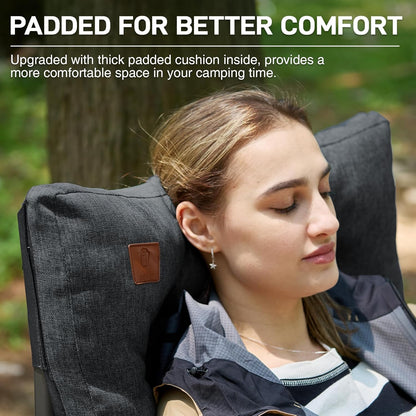 EVER ADVANCED Padded Oversized Folding Camping Chair for Adults, Heavy Duty Lawn Chair with Side Pockets, Portable Collapsible Quad Chair for Outside, Support Up to 500lbs, Black