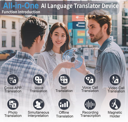 Language Translator Device for All Languages, Pocket AI Real Time Translation Device, Voice/Word/Photo/Call/Offline Translate for Travel, Business & Learning (Black)