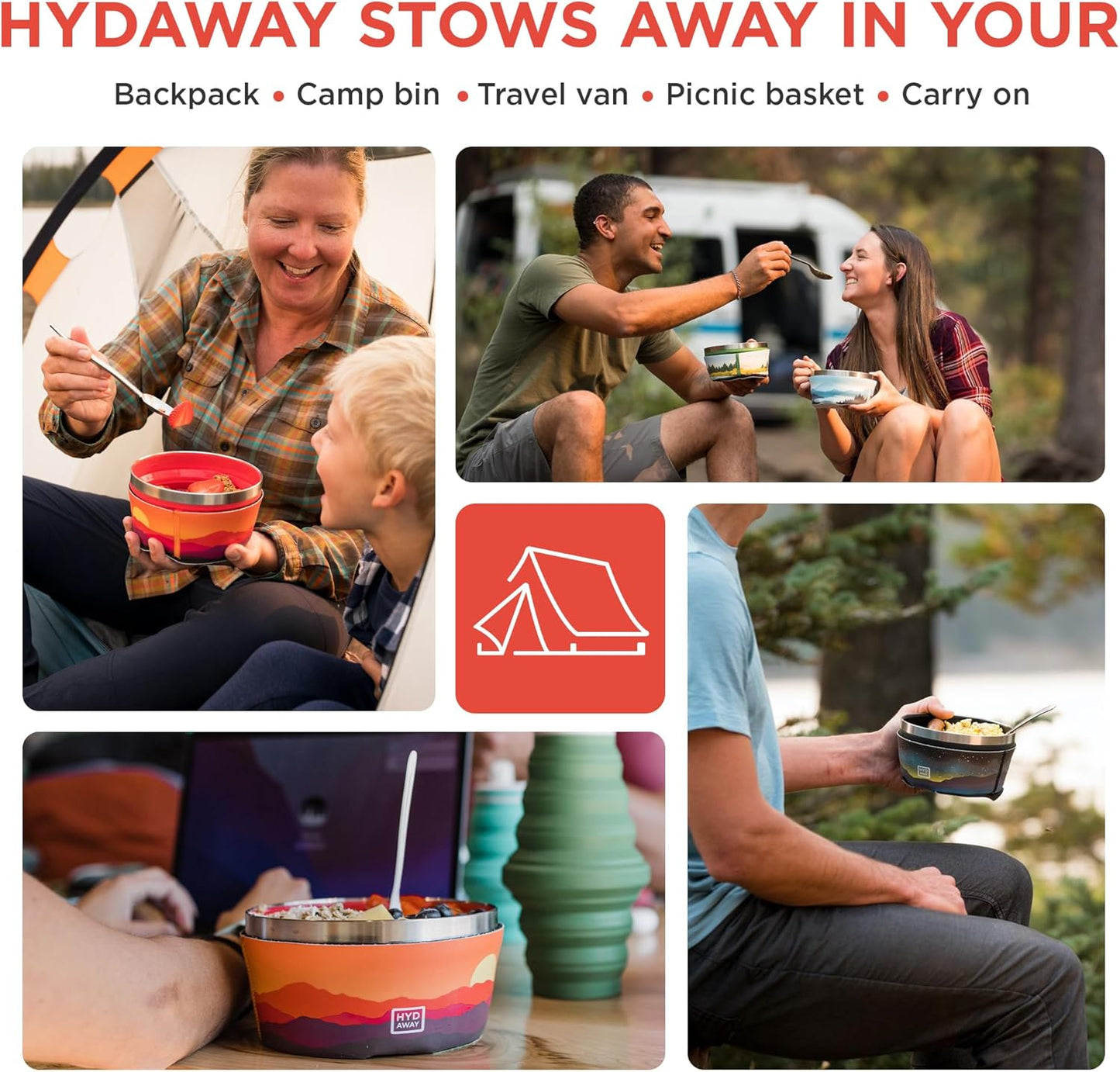 HYDAWAY 1-Quart Collapsible Insulated Bowl with Lid - BPA-Free, Leak-Resistant, Space-Saving Camp Bowl - Ideal for Hiking, Travel & Outdoor Meals