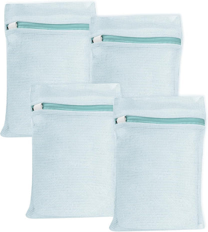 4 Piece Blue Small, Durable Organic Cotton Mesh Laundry Bag with Strong Zipper and Breathable Mesh, Delicate Laundry Bag for Underwear, Clothes, Pants and Socks