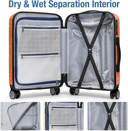 KYME Carry On Luggage 22x14x9 Airline Approved with TSA Lock Hard Shell Carry On Suitcase Lightweight Suitcases with Wheels Small Luggage for Men Women,Carry-On 20 Inch,Orange