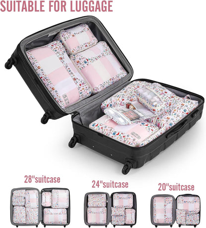 Veken 8 Set Packing Cubes for Travel Kids, Beach Vacation Essentials Accessories for Cruise Ship, Suitcase Organizer Bags for Luggage with Hanging Toiletry & Shoe Bag, Birthday Gifts for Women Mom Her