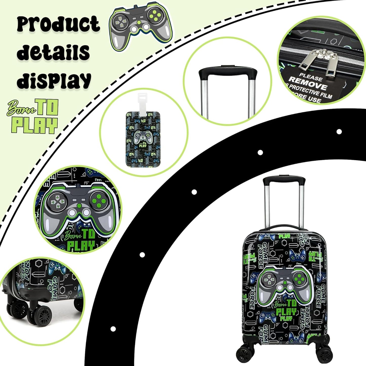 Kids Suitcase Set for Boys Hardside Luggage with Spinner Wheels 2 Piece 16inch Toddler Suitcase for Boys Travel Carry on Luggage Airline Approved