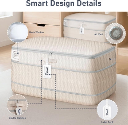 DIMJ Comforter Storage Bag - 100L Large Capacity Blanket Storage Compression Bags, Washable Space Saving Self Compression Organizer with Window Handles, Space Saver for Clothes, Bedding, Sheet