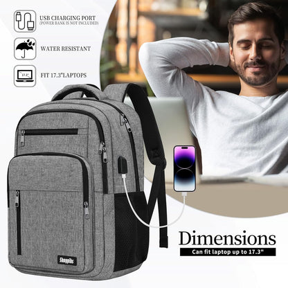 Backpack for Women Men, School Backpack for Boys Girls Teens, 17.3 Inch Laptop Backpack with USB Port, College Middle High School Bookbag, Water Resistent Business Mochila para hombre, Grey