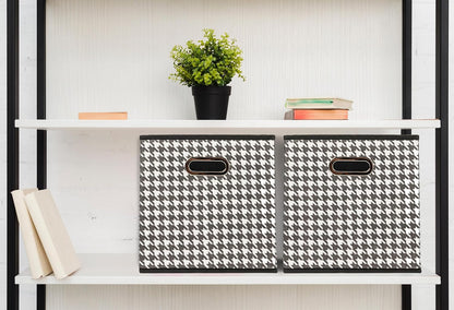 Household Essentials Fabric Storage Bins 6 Piece Set, Houndstooth White and Black