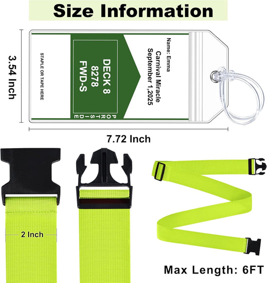 8 Pack Luggage Straps and Cruise Luggage Tags Set (4 Straps, 4 Wide Tags), Luggage Straps for Suitcases TSA Approved Suitcase Tags, Green