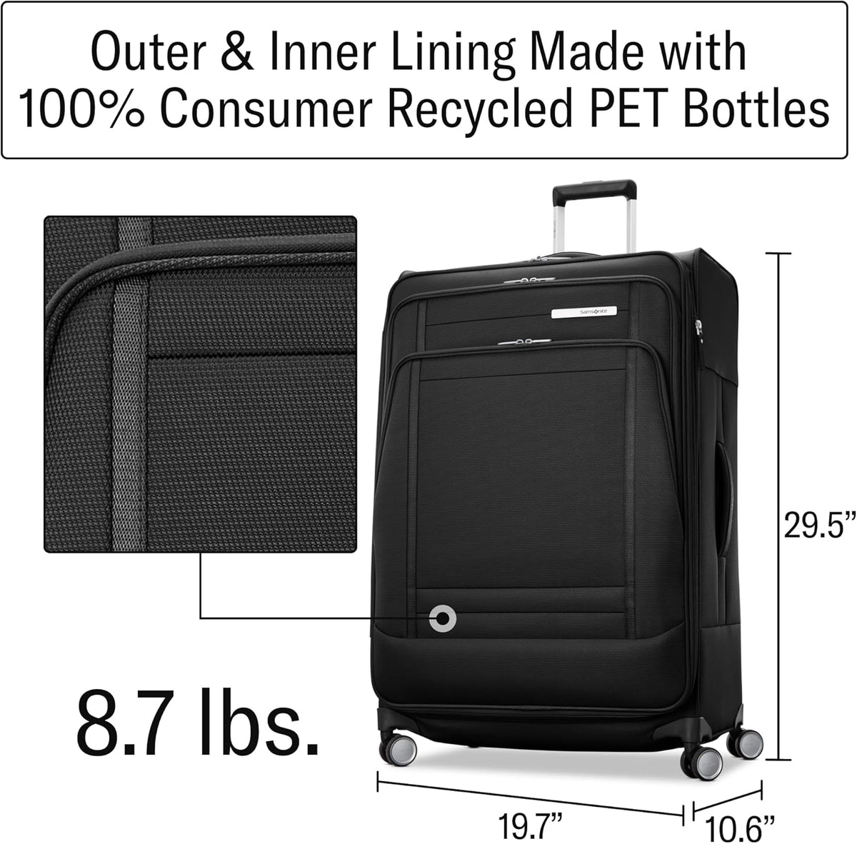 Samsonite UpLIFT Lightweight Large Checked Softside Luggage with Spinner Wheels - Expandable - Airline-Approved, Polyester Soft Suitcase for Ultra Light Travel - Black