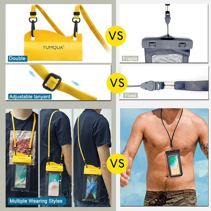 Large Waterproof Phone Pouch 2 Pack, IPX8 Waterproof Cell Phone Case Dry Bag Compatible with iPhone 15 14 13 12 Pro Max, Galaxy S23 Ultra S22 Pixel 4 XL Phone Up to 7.5", Black+Yellow