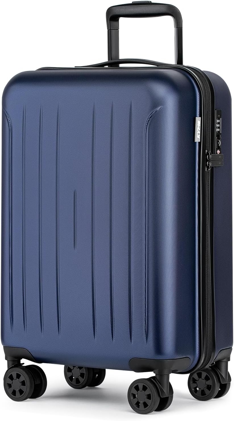 KYME Suitcase Hardshell With Double Spinner Wheels, PC+ABS TSA Lock Travel Luggage (Navy Blue, 20" Carry On)