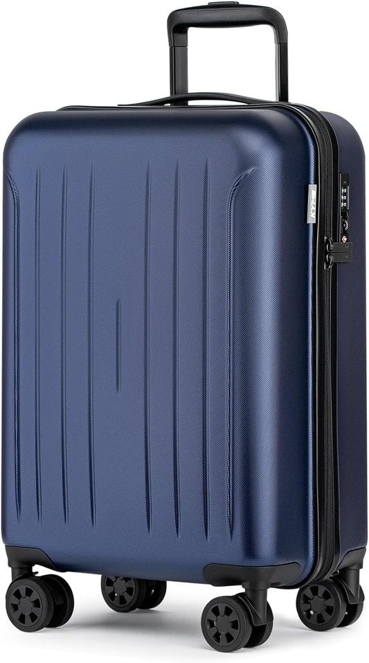 KYME Suitcase Hardshell With Double Spinner Wheels, PC+ABS TSA Lock Travel Luggage (Navy Blue, 20" Carry On)