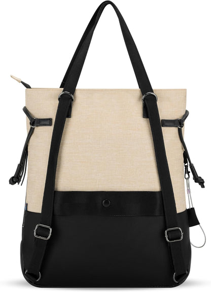 Sherpani Tempest, Anti Theft Convertible Backpack Tote, 14L Travel Backpack, Travel Gifts for Women, Handbags, RFID Protection, Metal Hardware, Fits 15” Laptop (No Sleeve) (Straw)