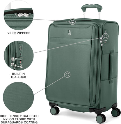 Travelpro VersaPack+ Lightweight Softside Expandable Checked Luggage, 8 Spinner Suitcase, TSA Lock, Men and Women, Checked Medium 25-Inch, Desert Sage Green