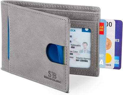 SERMAN BRANDS RFID Blocking Slim Bifold Genuine Leather Thin Minimalist Front by SERMANBRANDS