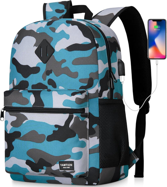 School Backpack,17.3 Inch Bookbag Men and Teen Boy School bag with USB Charging Port for High School College