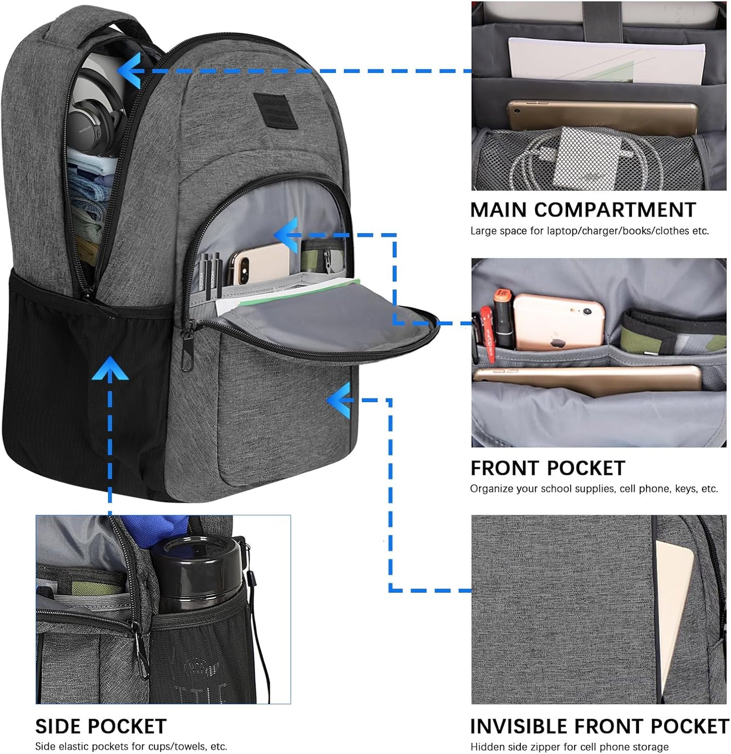 LARIPOP Travel Laptop Backpack,15.6 Inch Business Laptop backpack for Men Women with USB Charging Port,Water-Resistant Laptopack Weekender Daypack for Work College Computer