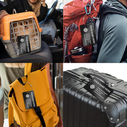 Personalized Luggage Tags for Suitcases (2/4/6/8 Pack) - Custom Engraved Metal Travel Tag, Customizable Pattern/Name/Text for Bags Backpacks Suitcases