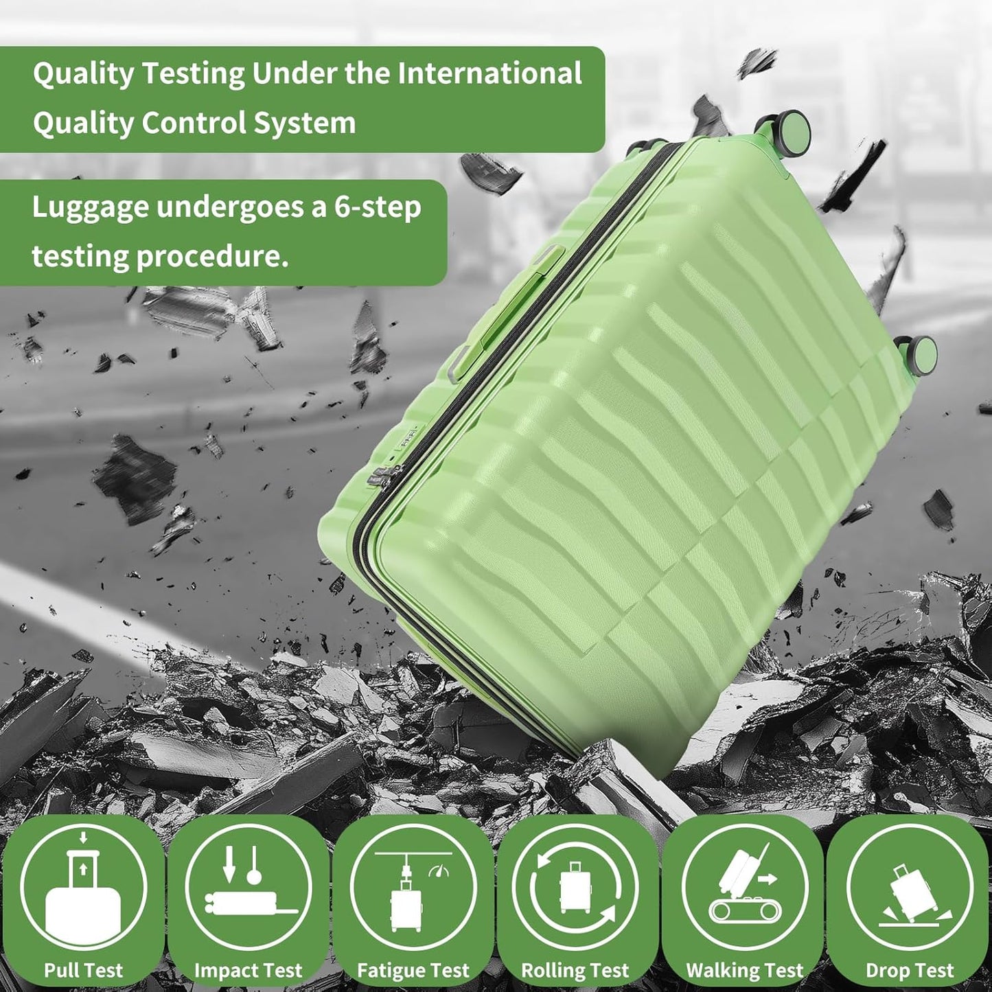 5-Piece Luggage Set, Lightweight ABS+PC Hard Shell Suitcase with YKK Zipper & TSA Lock for Family, Avocado Green, 14in/18in/20in/24in/28in