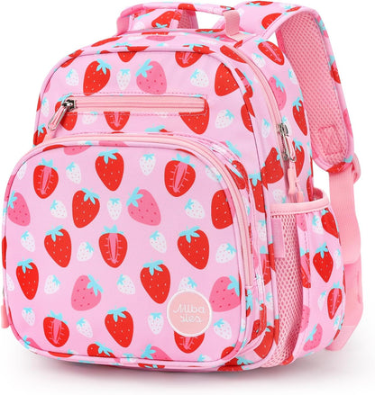 mibasies Toddler Backpack for Girls 2-4: Cute Kids Backpacks for Girls - Preschool Kindergarten Backpack - Assorted Strawberry Pink