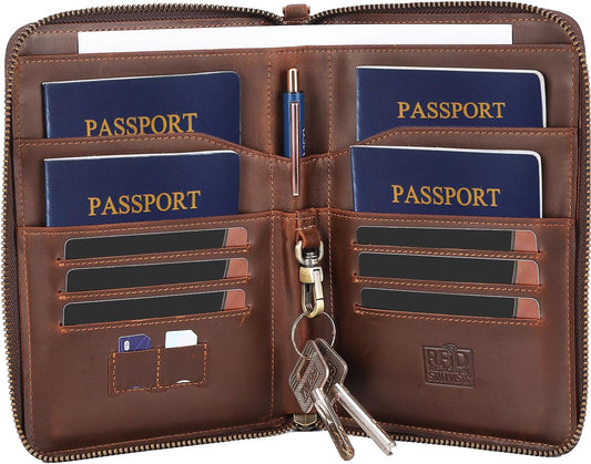 STAR VISTA Lorenzo Full Grain Leather Family Passport Wallet for 4, Large Travel Document Organizer for Exquisite Voyagers, Multi-Currency Compartments, RFID Blocking, AirTag Track, Espresso Brown