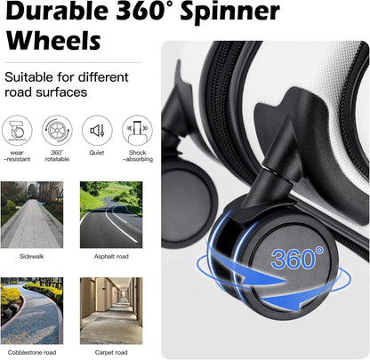 BISON DENIM 20 Inch Carry On Luggage, PC Lightweight Hardside Expandable Carry-On Luggage Airline Approved With Spinner Wheels, Front Compartment, Cup Holde, TSA-approved Lock, USB Port, Black