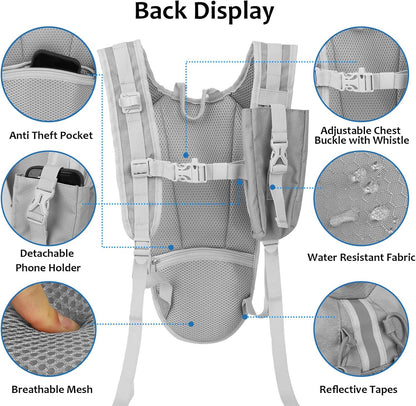 Lightweight Hydration Backpack 2L Water Bladder Pack for Running, Cycling, Hiking – Anti-Theft Water Backpack with Phone Holder, Trekking Pole Holder & Reflective Strips for Men & Women