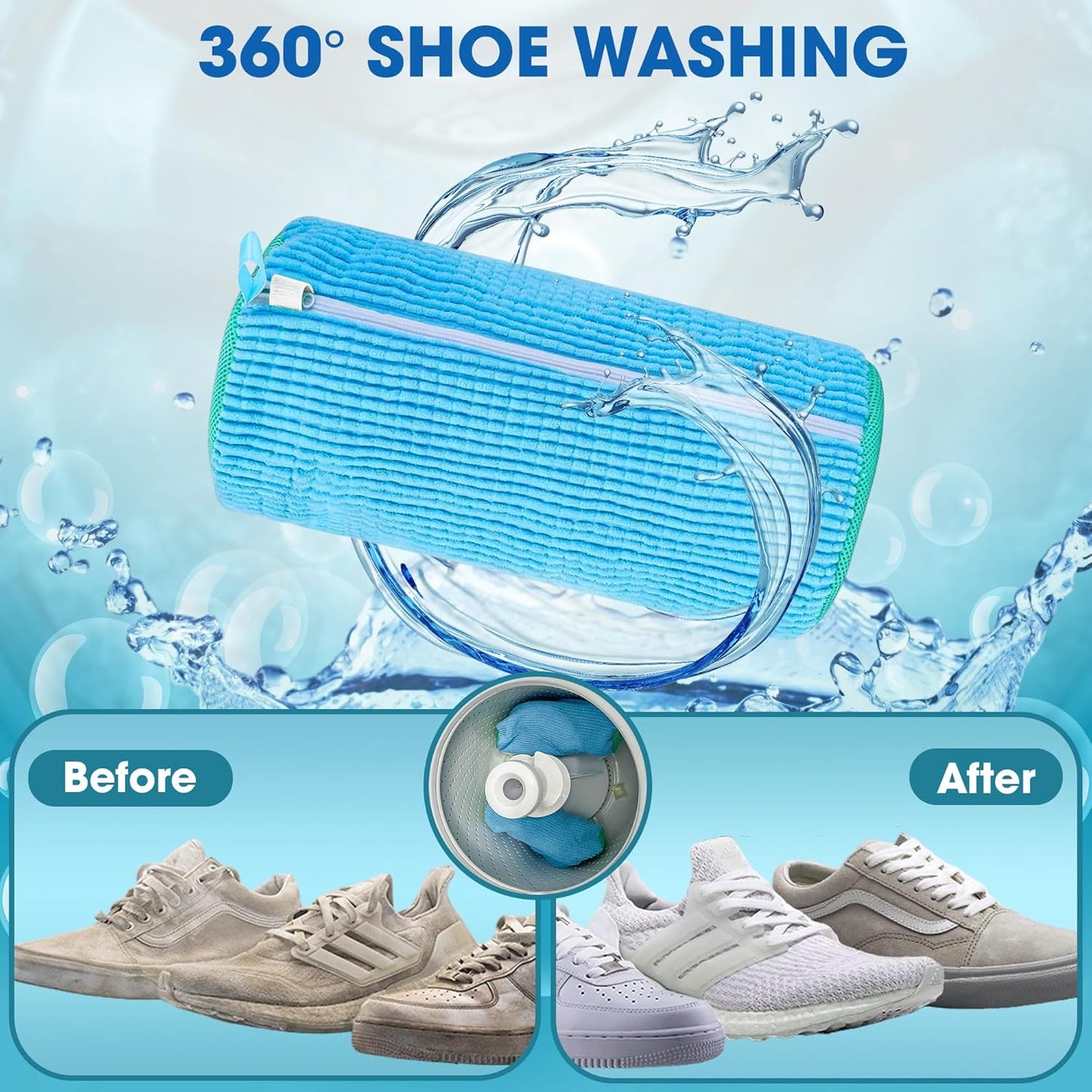 Shoe Washing Machine Bag - 2Pcs Reusable Shoe Laundry Bag for Washing Machine & Dryer Shoe Washing Bag for Sneakers, Tennis Shoes & Stain Removal (Blue)