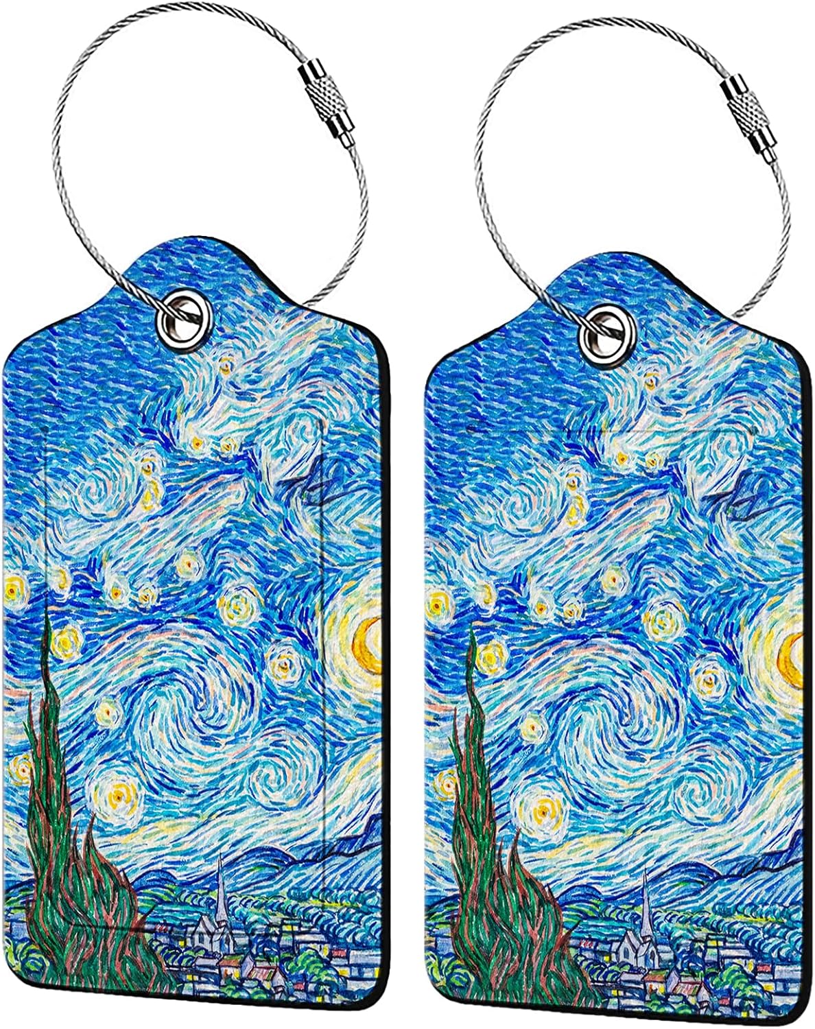 Starry Night Luggage Tag Personalized Luggage Tags for Suitcases,Leather Bag Tags for Backpacks Handbag with Name ID Label Travel Essentials Baggage Tags 2 Pack