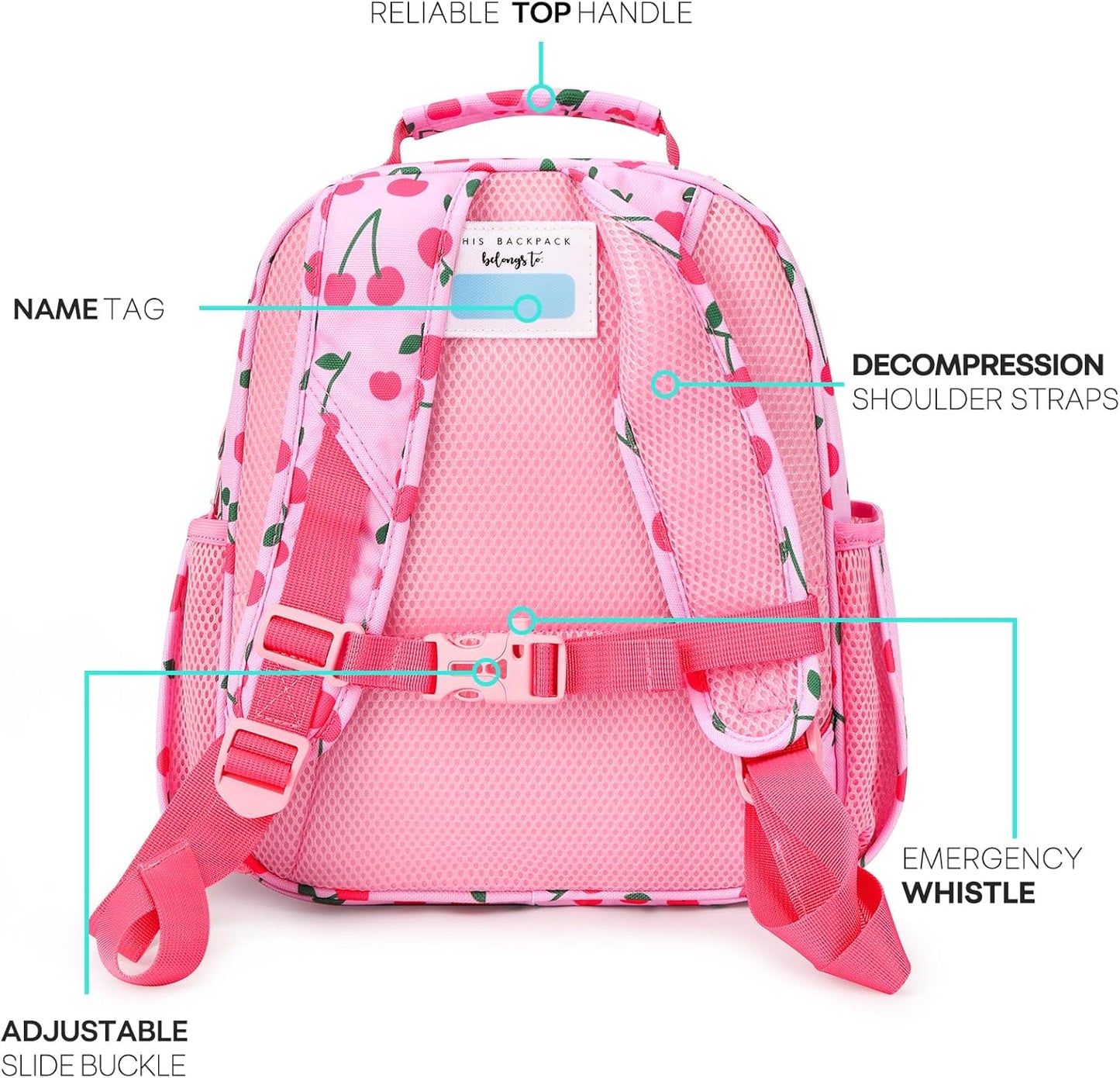 mibasies Toddler Backpack for Girls 2-4: Cute Kids Backpacks for Girls - Preschool Kindergarten Backpack - Cherry Pink