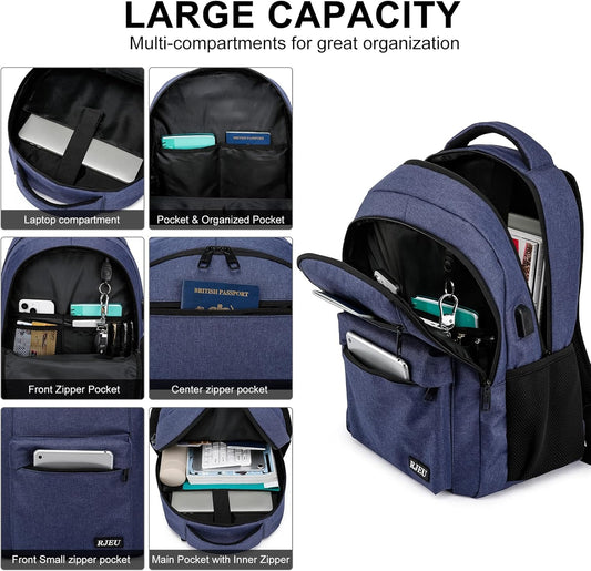 Laptop Backpack for Men Teens Boys, Water-Resistant 15.6 Inch College Bookbag with USB Charging Port, School Backpack for Students, Blue
