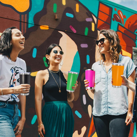 20 oz Tumbler Coffee Tavel Tumblers Bulk with Lid Stainless Steel Double Wall Vacuum Insulated Mug Powder Coated Cups fit Car Cupholder for Hot and Cold - Black, 4Pack