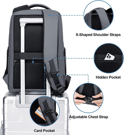 FENRUIEN Work Backpack for Men,Water Resistant Smart Backpack with USB Charging Port,Grey Laptop Bag 15.6 Inch